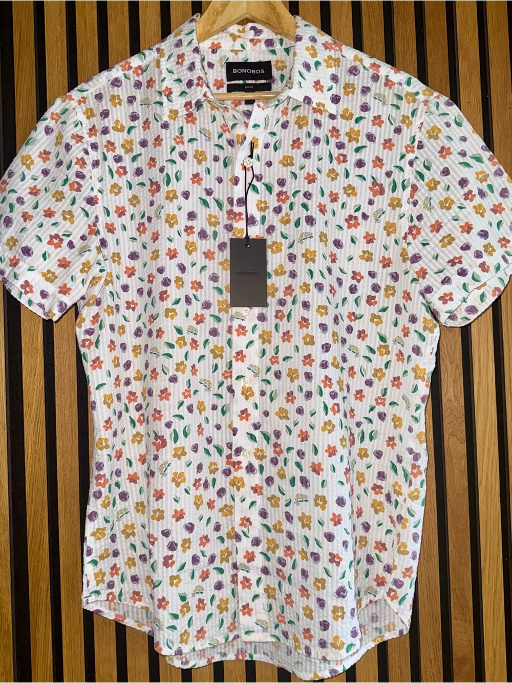 Bonobos NWT Slim Fit Riviera Short-Sleeve White Chameleon Seersucker Shirt